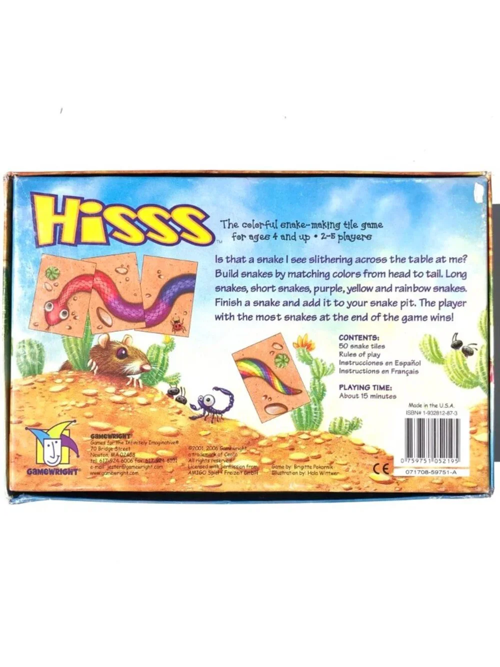 HISSS Colorful Snake Making Tile Matching Game Gamewright Complete 2006 AS IS
